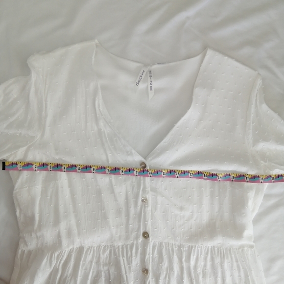 Seraphine Maternity Confetti Fleck White Woven Drop Waist Blouse Button Front 6 - Picture 13 of 16